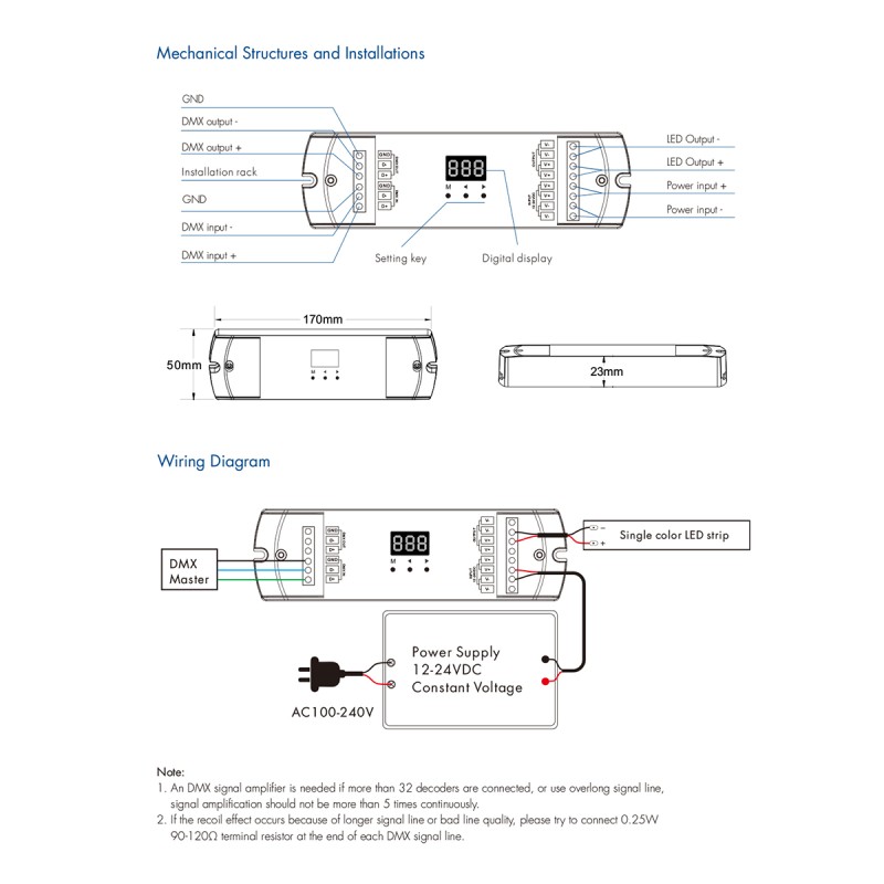GloboStar® 71446 D1-L SKYDANCE DC DMX & RDM Dimmer High Speed Controller / Decoder 1 Καναλιού DC 12-24V 1 x 15.5A 360W - Max 15.5A 360W - IP20 Μ17 x Π5 x Υ2.5cm - 5 Years Warranty