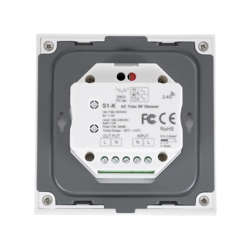 GloboStar® 71454 S1-K SKYDANCE AC Smart RF 2.4Ghz & Ροοστάτη - Push ON/OFF Triac Dimming AC100-240V σε AC100-240V 1 x 1.5A 360W - Max 1.5A 360W - IP20 - Λευκό Σώμα - Μ8.5 x Π8.5 x Υ5cm - 5 Years Warranty
