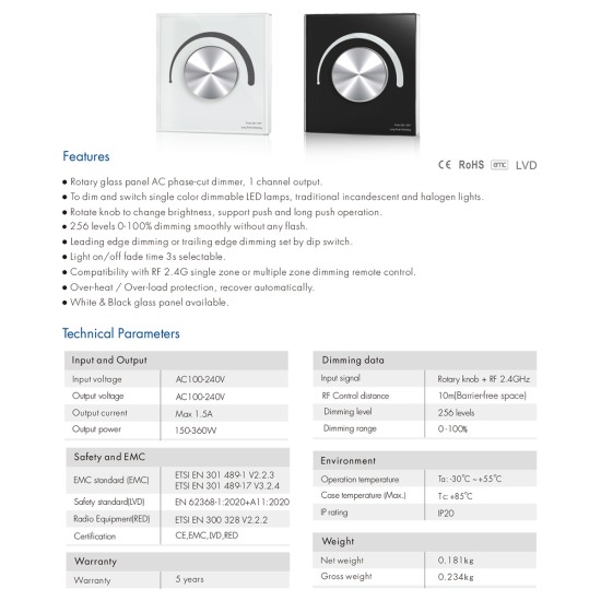 GloboStar® 71454 S1-K SKYDANCE AC Smart RF 2.4Ghz & Ροοστάτη - Push ON/OFF Triac Dimming AC100-240V σε AC100-240V 1 x 1.5A 360W - Max 1.5A 360W - IP20 - Λευκό Σώμα - Μ8.5 x Π8.5 x Υ5cm - 5 Years Warranty GloboStar® 71454 S1-K SKYDANCE AC Smart RF 2.4Ghz & Ροοστάτη - Push ON/OFF Triac Dimming AC100-240V σε AC100-240V 1 x 1.5A 360W - Max 1.5A 360W - IP20 - Λευκό Σώμα - Μ8.5 x Π8.5 x Υ5cm - 5 Years Warranty