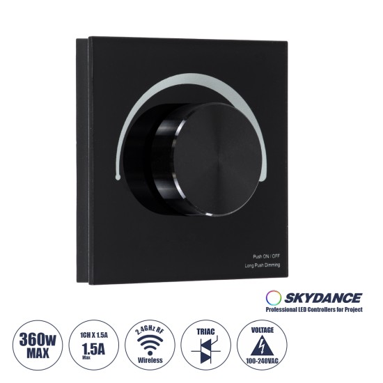 GloboStar® 71455 S1-K SKYDANCE AC Smart RF 2.4Ghz & Ροοστάτη - Push ON/OFF Triac Dimming AC100-240V σε AC100-240V 1 x 1.5A 360W - Max 1.5A 360W - IP20 - Μαύρο Σώμα - Μ8.5 x Π8.5 x Υ5cm - 5 Years Warranty GloboStar® 71455 S1-K SKYDANCE AC Smart RF 2.4Ghz & Ροοστάτη - Push ON/OFF Triac Dimming AC100-240V σε AC100-240V 1 x 1.5A 360W - Max 1.5A 360W - IP20 - Μαύρο Σώμα - Μ8.5 x Π8.5 x Υ5cm - 5 Years Warranty