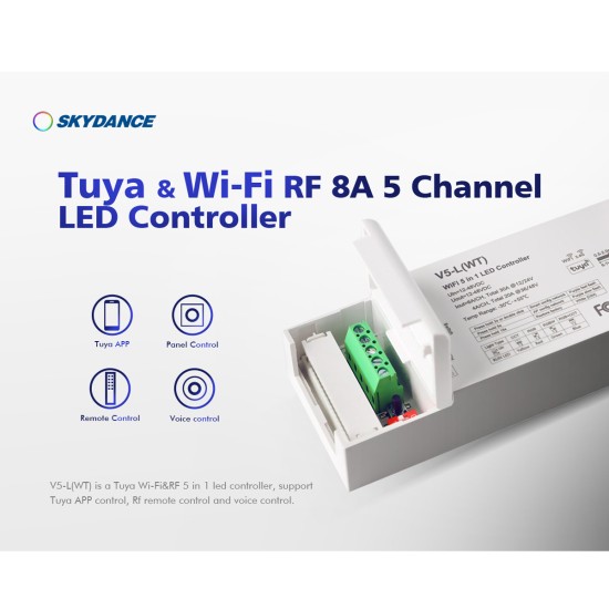 GloboStar® 71470 V5-L SKYDANCE DC WiFi & RF 2.4Ghz Dimmer High Speed Controller 5 Καναλιών DC 12-48V 5 x 6A 288W - Max 30A 1440W - IP20 Μ18 x Π5.7 x Υ2.8cm - 5 Years Warranty GloboStar® 71470 V5-L SKYDANCE DC WiFi & RF 2.4Ghz Dimmer High Speed Controller 5 Καναλιών DC 12-48V 5 x 6A 288W - Max 30A 1440W - IP20 Μ18 x Π5.7 x Υ2.8cm - 5 Years Warranty