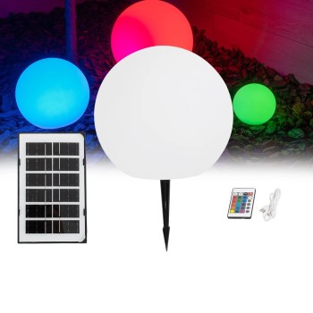 GLOBOSTAR® GARDENGLOW 71474 Μοντέρνο Φωτιστικό Κήπου Μπάλα με IR Ασύρματο Χειριστήριο LED 3W 240lm 360° DC 5V με USB-C με Ενσωματωμένο Φωτοβολταϊκό Panel 6V 1W & Επαναφορτιζόμενη Μπαταρία Li-ion 3.7V 2x18650 1400mAh Αδιάβροχο IP54 Πολύχρωμο RGBW Dimma
