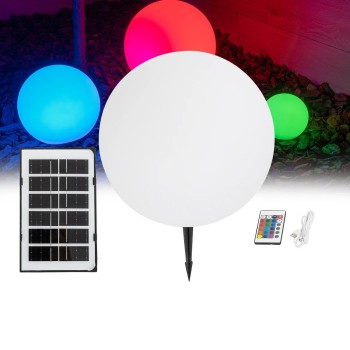 GLOBOSTAR® GARDENGLOW 71475 Μοντέρνο Φωτιστικό Κήπου Μπάλα με IR Ασύρματο Χειριστήριο LED 5W 400lm 360° DC 5V με USB-C με Ενσωματωμένο Φωτοβολταϊκό Panel 6V 1.5W & Επαναφορτιζόμενη Μπαταρία Li-ion 3.7V 3x18650 1800mAh Αδιάβροχο IP54 Πολύχρωμο RGBW Dim