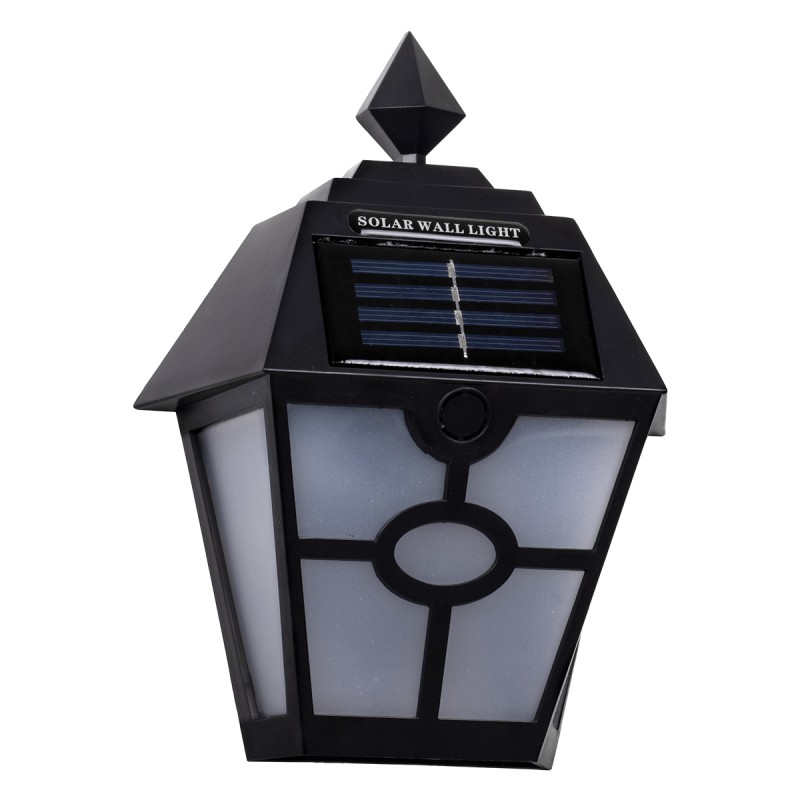 GloboStar® 71494 Αυτόνομο Ηλιακό Φωτιστικό Τοίχου Μαύρο LED SMD 1W 40lm με Ενσωματωμένη Μπαταρία 600mAh - Φωτοβολταϊκό Πάνελ με Αισθητήρα Ημέρας-Νύχτας IP65 Ψυχρό Λευκό 6000K