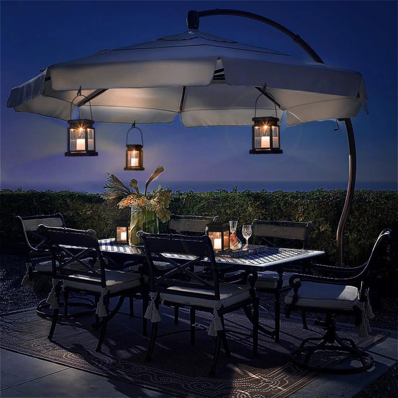 GloboStar® 71506 Αυτόνομο Ηλιακό Κρεμαστό Διακοσμητικό Φωτιστικό Φανάρι με Κεράκι LED 1W 50lm με Ενσωματωμένη Μπαταρία 120mAh - Φωτοβολταϊκό Πάνελ με Αισθητήρα Ημέρας-Νύχτας Αδιάβροχο IP65 Θερμό Λευκό 1600K