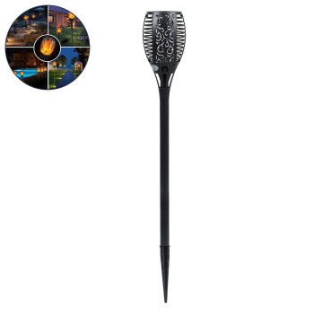 GLOBOSTAR® SOLARDECOR 71528 Διακοσμητικό Φωτιστικό Κήπου LED 4W 140lm 180° DC 5V με Φωτοβολταϊκό Panel 5V 0.2W & Επαναφορτιζόμενη Μπαταρία Li-ion 3.2V 800mAh Αδιάβροχο IP65 Ultra Θερμό Λευκό 1500-2000K με Εφέ Φλόγας - Μ9.5 x Π9.5 x Υ60cm - 2 Χρόνια Εγ