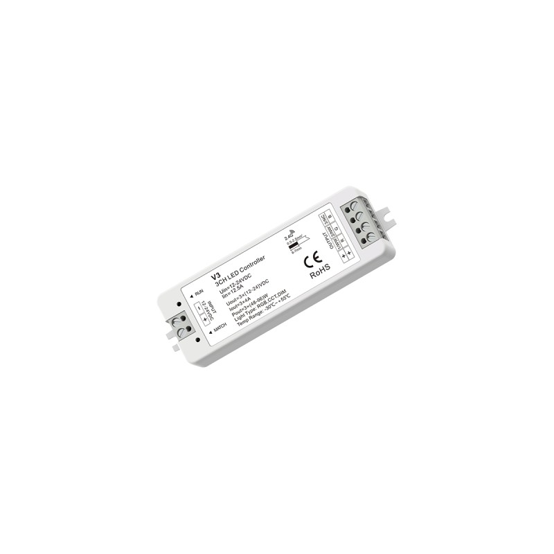 GloboStar® 71546 V3 SKYDANCE DC RF 2.4Ghz Dimmer High Speed Controller 3 Καναλιών DC 12-24V 3 x 5A 96W - Max 12A 288W - IP20 Μ10 x Π3.5 x Υ2cm - 5 Years Warranty