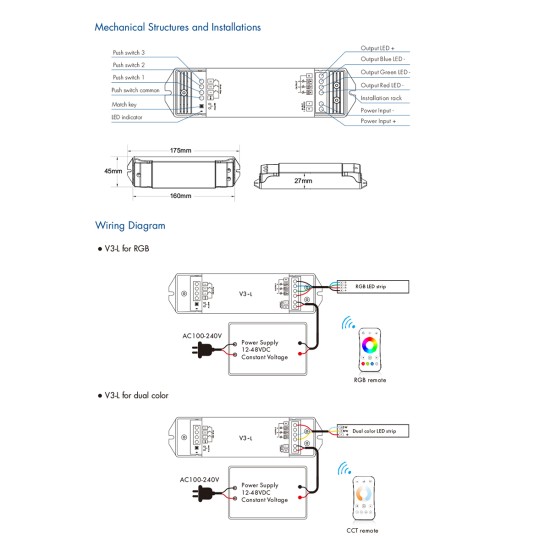 GloboStar® 71547 V3-L SKYDANCE DC RF 2.4Ghz Dimmer High Speed Controller & Push Dimming 3 Κανάλια DC 12-48V 3 x 6A 288W - Max 18.5A 288W - IP20 Μ17.5 x Π4.5 x Υ2.5cm - 5 Years Warranty