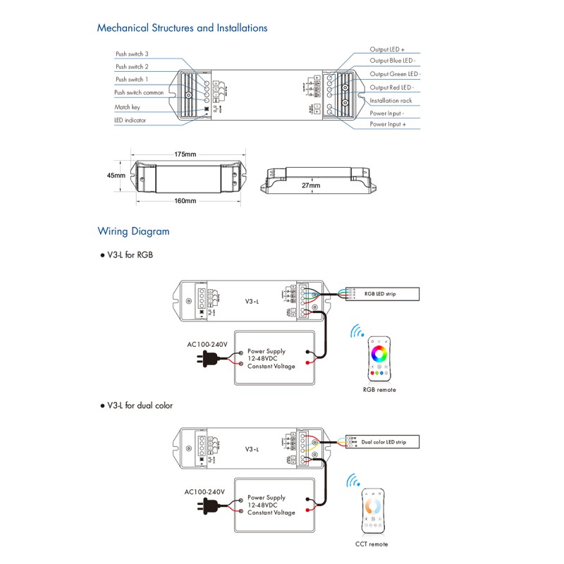 GloboStar® 71547 V3-L SKYDANCE DC RF 2.4Ghz Dimmer High Speed Controller & Push Dimming 3 Κανάλια DC 12-48V 3 x 6A 288W - Max 18.5A 288W - IP20 Μ17.5 x Π4.5 x Υ2.5cm - 5 Years Warranty