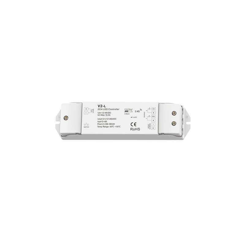 GloboStar® 71565 V2-L SKYDANCE DC RF 2.4Ghz Dimmer High Speed Controller & Push Dimming 2 Κανάλια DC 12-48V 2 x 8A 384W - Max 16.5A 384W - IP20 Μ17.5 x Π4.5 x Υ2.5cm - 5 Years Warranty