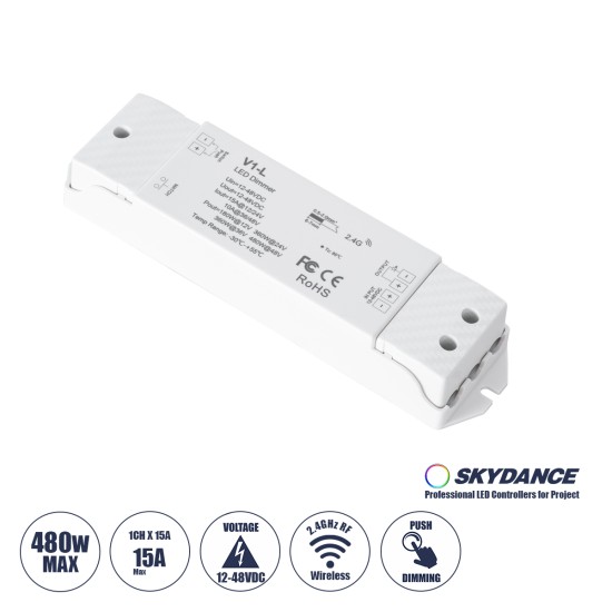GloboStar® 71568 V1-L SKYDANCE DC RF 2.4Ghz Dimmer High Speed Controller & Push Dimming 1 Κανάλι DC 12-48V 1 x 15A 480W - Max 15A 480W - IP20 Μ17.5 x Π4.5 x Υ2.5cm - 5 Years Warranty GloboStar® 71568 V1-L SKYDANCE DC RF 2.4Ghz Dimmer High Speed Controller & Push Dimming 1 Κανάλι DC 12-48V 1 x 15A 480W - Max 15A 480W - IP20 Μ17.5 x Π4.5 x Υ2.5cm - 5 Years Warranty