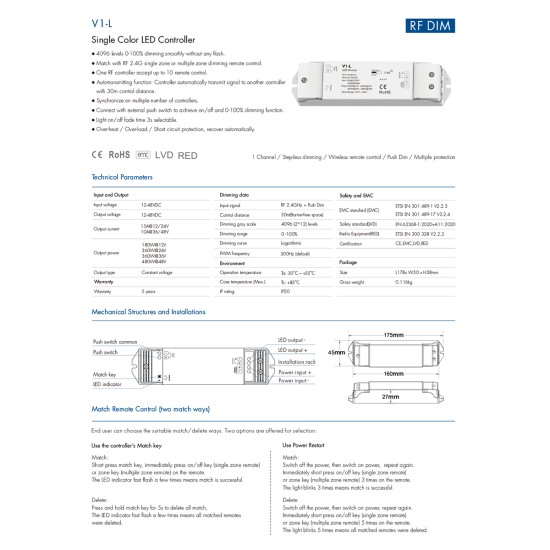 GloboStar® 71568 V1-L SKYDANCE DC RF 2.4Ghz Dimmer High Speed Controller & Push Dimming 1 Κανάλι DC 12-48V 1 x 15A 480W - Max 15A 480W - IP20 Μ17.5 x Π4.5 x Υ2.5cm - 5 Years Warranty GloboStar® 71568 V1-L SKYDANCE DC RF 2.4Ghz Dimmer High Speed Controller & Push Dimming 1 Κανάλι DC 12-48V 1 x 15A 480W - Max 15A 480W - IP20 Μ17.5 x Π4.5 x Υ2.5cm - 5 Years Warranty