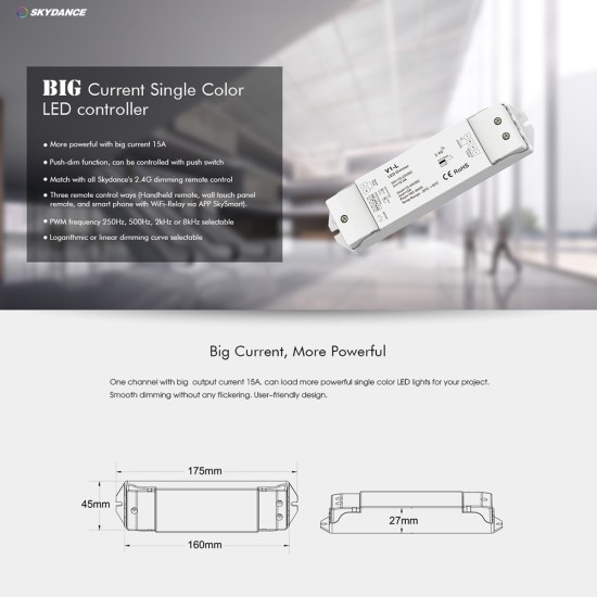GloboStar® 71568 V1-L SKYDANCE DC RF 2.4Ghz Dimmer High Speed Controller & Push Dimming 1 Κανάλι DC 12-48V 1 x 15A 480W - Max 15A 480W - IP20 Μ17.5 x Π4.5 x Υ2.5cm - 5 Years Warranty GloboStar® 71568 V1-L SKYDANCE DC RF 2.4Ghz Dimmer High Speed Controller & Push Dimming 1 Κανάλι DC 12-48V 1 x 15A 480W - Max 15A 480W - IP20 Μ17.5 x Π4.5 x Υ2.5cm - 5 Years Warranty