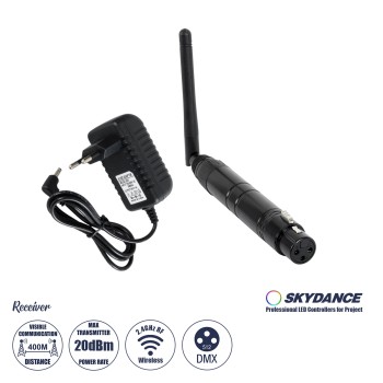 GLOBOSTAR® SKYDANCE-DM-WR 71578 DMX512 Ασύρματος Δέκτης RF 2.4Ghz ISM GFSK 20dBm 400m Θηλυκό XLR3 DC 5V IP20 - Μ1.9 x Π1.9 x Υ22cm - 5 Χρόνια Εγγύηση
