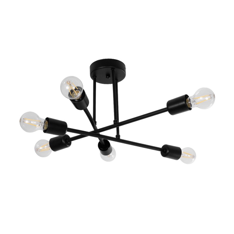 GloboStar® LAMIRA 201-0029 Μοντέρνο Φωτιστικό Οροφής Πλέγμα Πολύφωτο 6 x E27 IP20 Μαύρο Μέταλλο - Μ40 x Π40 x Υ25cm