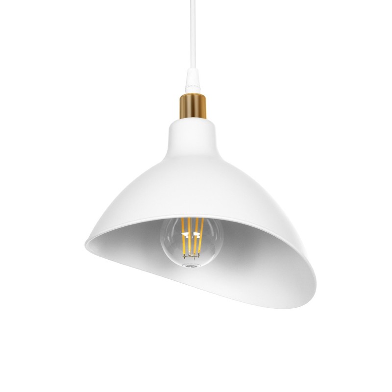 GloboStar® RIVE 203-0141 Μοντέρνο Κρεμαστό Φωτιστικό Καμπάνα Μονόφωτο 1 x E27 IP20 Λευκό με Χρυσό Πλαστικό - Μ22 x Π22 x Υ83cm