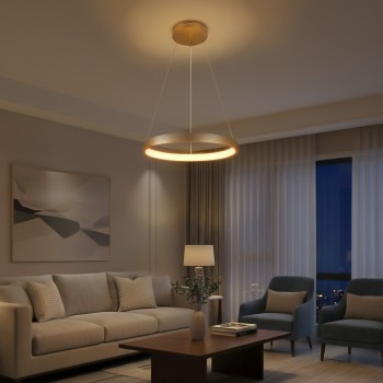 kelvo® NEMESIS KLV-101-0210 Κρεμαστό Φωτιστικό Οροφής LED 45W 4500lm 180° AC 220-240V IP20 Ρυθμιζόμενο Λευκό CCT με Χειριστήριο από 2700K έως 6000K Dimmable - Lumileds SMD Chip - Χρυσό Πλατίνα - Μ60 x Π60 x Υ4cm - 3 Χρόνια Εγγύηση