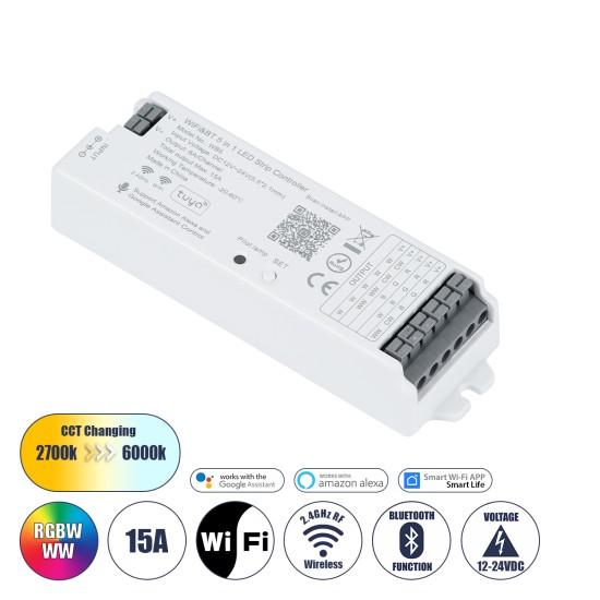 GloboStar® 73008 Ασύρματος WiFi LED RGBW+WW+CCT Controller IOS/Android 5in1 Bluetooth 2.4Ghz DC 12-24V Max 360W GloboStar® 73008 Ασύρματος WiFi LED RGBW+WW+CCT Controller IOS/Android 5in1 Bluetooth 2.4Ghz DC 12-24V Max 360W