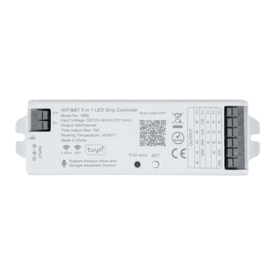 GloboStar® 73008 Ασύρματος WiFi LED RGBW+WW+CCT Controller IOS/Android 5in1 Bluetooth 2.4Ghz DC 12-24V Max 360W GloboStar® 73008 Ασύρματος WiFi LED RGBW+WW+CCT Controller IOS/Android 5in1 Bluetooth 2.4Ghz DC 12-24V Max 360W