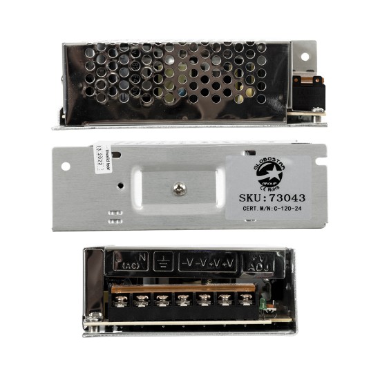 GloboStar® 73043 Μεταλλικό Τροφοδοτικό PELV για Προϊόντα LED 120W 5A - AC 220-240V σε DC 24V - IP20 L13 x W10 x H4cm - 3 Years Warranty GloboStar® 73043 Μεταλλικό Τροφοδοτικό PELV για Προϊόντα LED 120W 5A - AC 220-240V σε DC 24V - IP20 L13 x W10 x H4cm - 3 Years Warranty