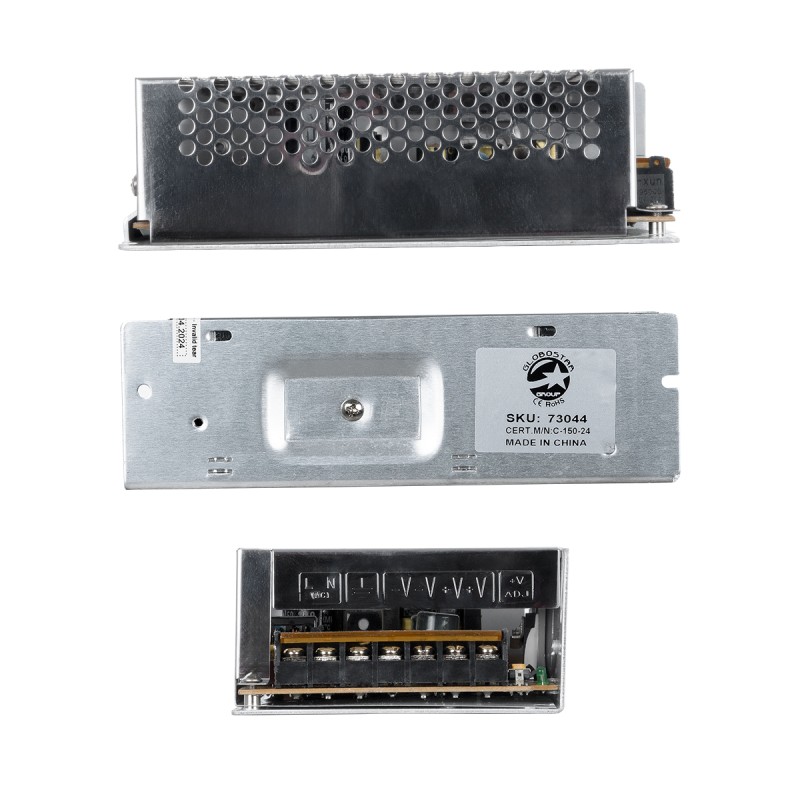 GLOBOSTAR® LUMIVOLT 73044 Τροφοδοτικό/Μετασχηματιστής PELV 150W 6.25A DC 24V IP20 - AC 220-240V σε DC 24V / Ρυθμιζόμενo από DC 21.6V έως DC 28.8V - Μ16 x Π10 x Υ4.8cm - 3 Χρόνια Εγγύηση