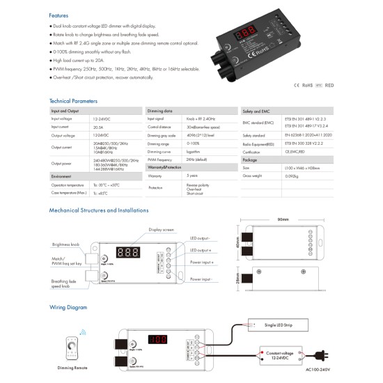 GloboStar® 73116 V1-B SKYDANCE DC RF 2.4Ghz Dimmer Constant Voltage Controller 1 Κανάλι DC 12-24V 1 x 20.5A 480W - Max 20.5A 480W - IP20 Μ9 x Π4 x Υ2.8cm - 5 Χρόνια Εγγύηση GloboStar® 73116 V1-B SKYDANCE DC RF 2.4Ghz Dimmer Constant Voltage Controller 1 Κανάλι DC 12-24V 1 x 20.5A 480W - Max 20.5A 480W - IP20 Μ9 x Π4 x Υ2.8cm - 5 Χρόνια Εγγύηση