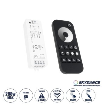 GloboStar® 73118 RT1+V1 SKYDANCE ΣΕΤ Dimmer & Ασύρματο Χειριστήριο Αφής 1 Group RF 2.4Ghz 8A Max DC 5-36V (288W) - DC 3V IP20 - 5 Χρόνια Εγγύηση