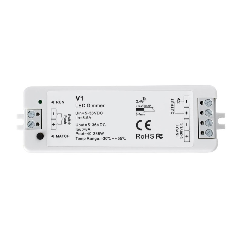 GloboStar® 73118 RT1+V1 SKYDANCE ΣΕΤ Dimmer & Ασύρματο Χειριστήριο Αφής 1 Group RF 2.4Ghz 8A Max DC 5-36V (288W) - DC 3V IP20 - 5 Χρόνια Εγγύηση