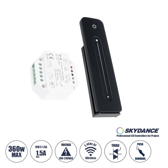 GloboStar® 73124 S1-B+R11 SKYDANCE ΣΕΤ Dimmer & Ασύρματο Χειριστήριο Αφής 1 Group RF 2.4Ghz 1.5A Max AC100-240V (360W) - DC 3V IP20 - 5 Χρόνια Εγγύηση GloboStar® 73124 S1-B+R11 SKYDANCE ΣΕΤ Dimmer & Ασύρματο Χειριστήριο Αφής 1 Group RF 2.4Ghz 1.5A Max AC100-240V (360W) - DC 3V IP20 - 5 Χρόνια Εγγύηση