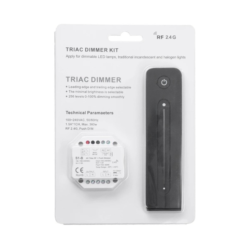 GloboStar® 73124 S1-B+R11 SKYDANCE ΣΕΤ Dimmer & Ασύρματο Χειριστήριο Αφής 1 Group RF 2.4Ghz 1.5A Max AC100-240V (360W) - DC 3V IP20 - 5 Χρόνια Εγγύηση