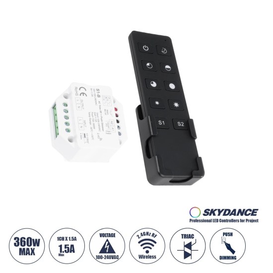 GloboStar® 73125 S1-B+R1 SKYDANCE ΣΕΤ Dimmer & Ασύρματο Χειριστήριο Αφής 1 Group RF 2.4Ghz 1.5A Max AC100-240V (360W) - DC 3V IP20 - 5 Χρόνια Εγγύηση GloboStar® 73125 S1-B+R1 SKYDANCE ΣΕΤ Dimmer & Ασύρματο Χειριστήριο Αφής 1 Group RF 2.4Ghz 1.5A Max AC100-240V (360W) - DC 3V IP20 - 5 Χρόνια Εγγύηση