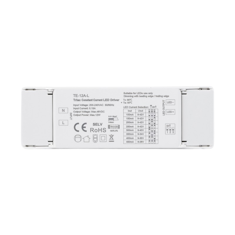 GloboStar® 73132 TE-12A-L SKYDANCE AC Triac Dimmable Constant Current LED Driver 1 Κανάλι AC 200-240V 1 x 0.15A 12W - Max 0.15A 12W - IP20  Μ11.1 x Π3.7 x Υ2cm - 5 Χρόνια Εγγύηση