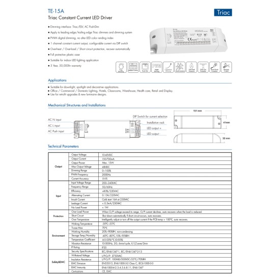 GloboStar® 73133 TE-15A SKYDANCE AC Triac Dimmable Constant Current LED Driver Push Dimming 1 Κανάλι AC 200-240V 1 x 0.15A 15W - Max 0.15A 15W - IP20 Μ15.1 x Π4.1 x Υ3cm - 5 Χρόνια Εγγύηση GloboStar® 73133 TE-15A SKYDANCE AC Triac Dimmable Constant Current LED Driver Push Dimming 1 Κανάλι AC 200-240V 1 x 0.15A 15W - Max 0.15A 15W - IP20 Μ15.1 x Π4.1 x Υ3cm - 5 Χρόνια Εγγύηση