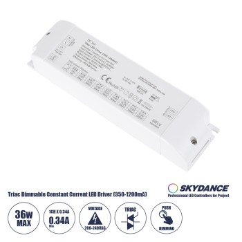 GLOBOSTAR® SKYDANCE-TE-36A 73135 DC Triac & Push Dimmer CC Τροφοδοτικό/Μετασχηματιστής SELV με 1 x 320-1200mA 36W Κανάλι AC 220-240V σε DC 10-52V 1200mA 36W Max IP20 - Triac & Push Dimming - Μ17.5 x Π4.4 x Υ3cm - 5 Χρόνια Εγγύηση