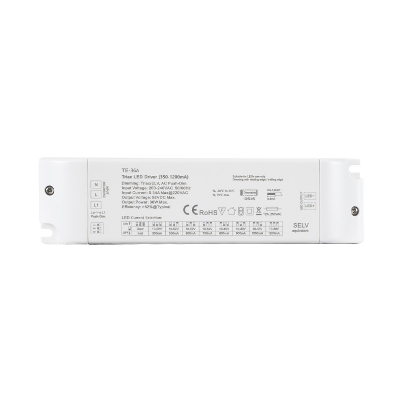 GloboStar® 73135 TE-36A SKYDANCE AC Triac Dimmable Constant Current LED Driver Push Dimming 1 Κανάλι AC 200-240V 1 x 0.34A 36W - Max 0.34A 36W - IP20 Μ17.5 x Π4.4 x Υ3cm - 5 Χρόνια Εγγύηση