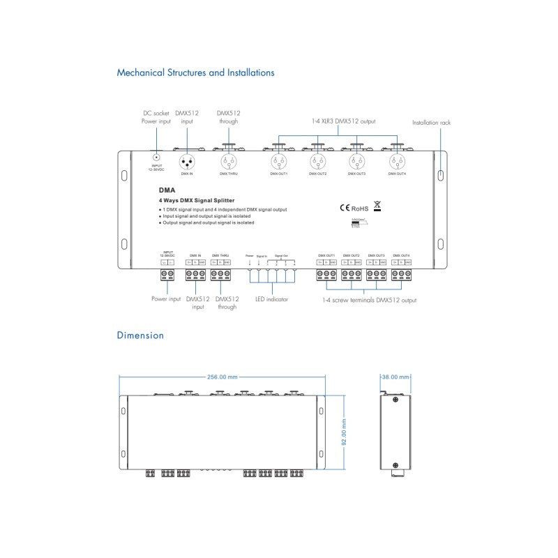 GloboStar® 73136 DMA SKYDANCE DC DMX512 Signal Splitter / Amplifier 4 Καναλιών DC 12-36V - IP20 Μ25.6 x Π9.2 x Υ3.8cm - 5 Χρόνια Εγγύηση