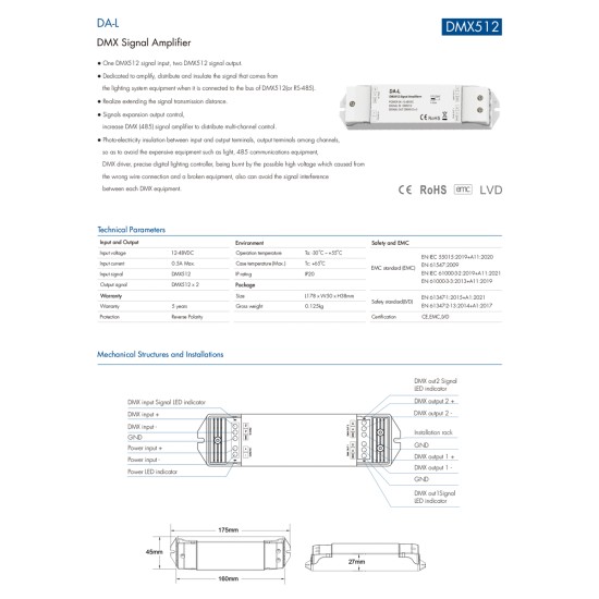 GloboStar® 73138 DA-L SKYDANCE DC DMX512 Signal Amplifier 2 Καναλιών DC 12-48V - IP20 Μ17.5 x Π4.5 x Υ2.5cm - 5 Χρόνια Εγγύηση GloboStar® 73138 DA-L SKYDANCE DC DMX512 Signal Amplifier 2 Καναλιών DC 12-48V - IP20 Μ17.5 x Π4.5 x Υ2.5cm - 5 Χρόνια Εγγύηση