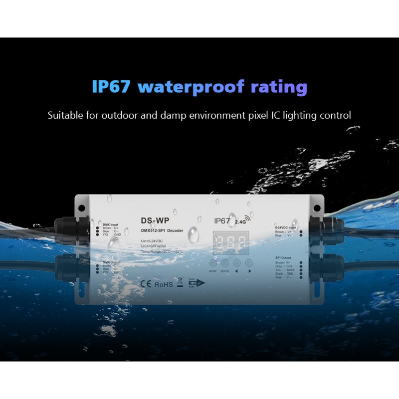 GloboStar® 73143 DS-WP SKYDANCE DC RF 2.4Ghz DMX512 to SPI Decoder DC 5-24V - Αδιάβροχο IP65 Μ17 x Π8 x Υ4cm - 5 Χρόνια Εγγύηση