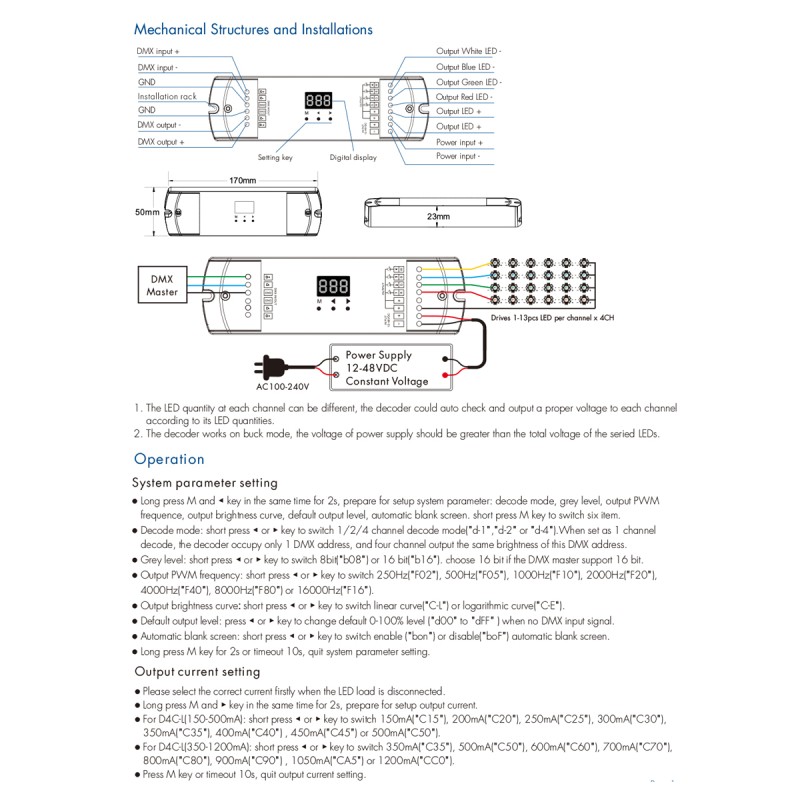 GloboStar® 73146 D4C-L SKYDANCE DC DMX512 Constant Current & RDM Decoder 4 Καναλιών DC 12-48V 4 x 1A 54W - Max 4A 216W - IP20  Μ17 x Π5 x Υ2.5cm - 5 Χρόνια Εγγύηση