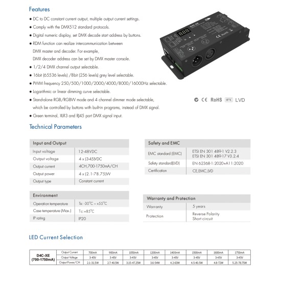 GloboStar® 73147 D4C-XE SKYDANCE DC DMX512 Constant Current & RDM Decoder 4 Καναλιών DC 12-48V 4 x 1.75A 315W - Max 7A 315W - IP20 Π16.5 x Π7 x Υ3.7cm - 5 Χρόνια Εγγύηση GloboStar® 73147 D4C-XE SKYDANCE DC DMX512 Constant Current & RDM Decoder 4 Καναλιών DC 12-48V 4 x 1.75A 315W - Max 7A 315W - IP20 Π16.5 x Π7 x Υ3.7cm - 5 Χρόνια Εγγύηση