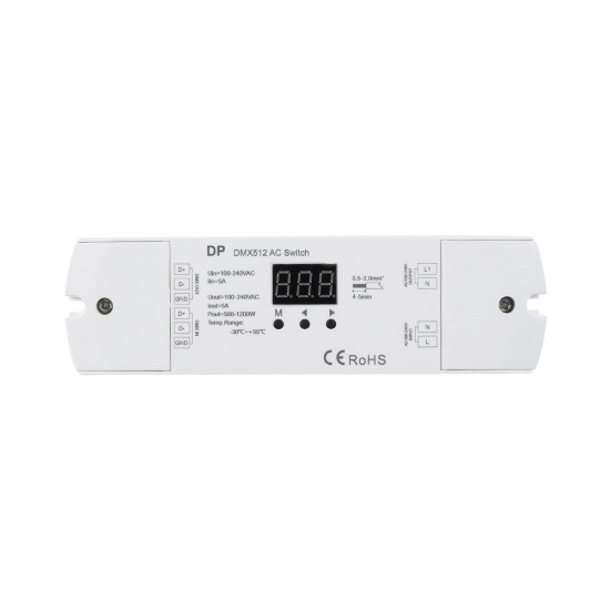 GloboStar® 73156 DP SKYDANCE AC DMX512 Push Switch 1 Κανάλι AC 100-240V 1 x 5A 1200W - Max 5A 1200W - IP20  Μ17 x Π5 x Υ2.5cm - 5 Χρόνια Εγγύηση