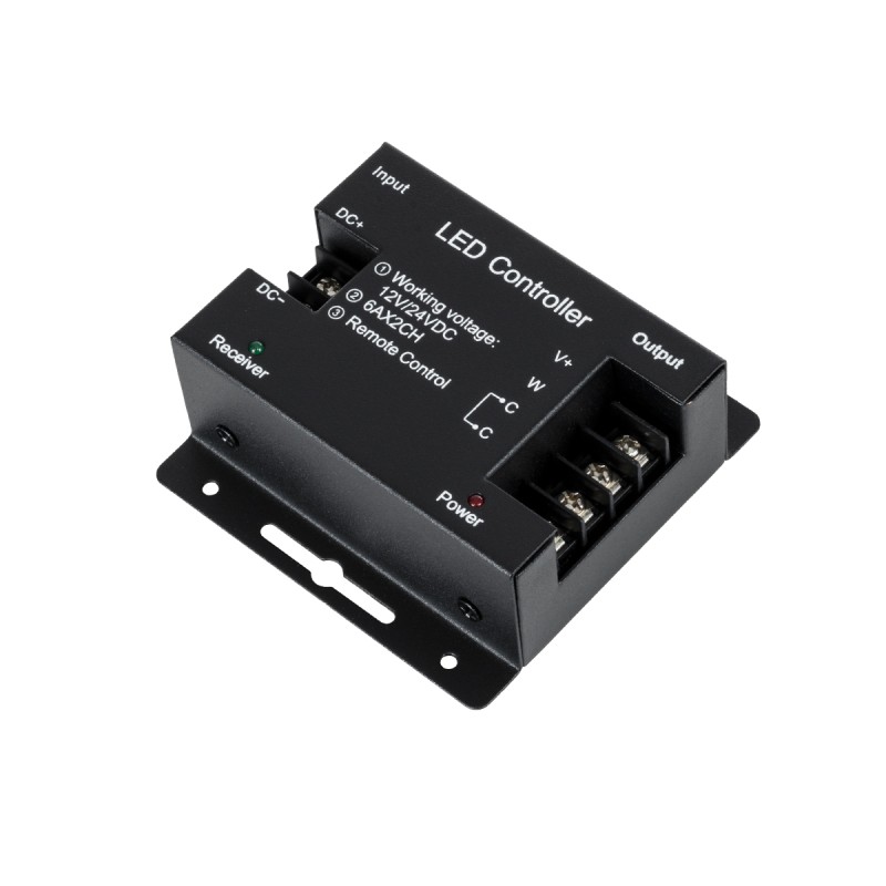 GLOBOSTAR® CCTCONTROLLER 73351 Σετ Dimmer / Controller με RF Ασύρματο Χειριστήριο με 2 x 6A 144W Κανάλια DC 12-24V 12A 288W Max IP20 - RF2.4Ghz SYNC - Μ8.3 x Π8.3 x Υ3.2cm - 2 Χρόνια Εγγύηση