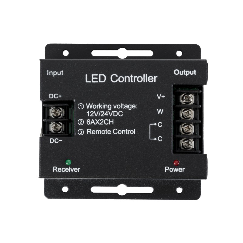 GLOBOSTAR® CCTCONTROLLER 73351 Σετ Dimmer / Controller με RF Ασύρματο Χειριστήριο με 2 x 6A 144W Κανάλια DC 12-24V 12A 288W Max IP20 - RF2.4Ghz SYNC - Μ8.3 x Π8.3 x Υ3.2cm - 2 Χρόνια Εγγύηση