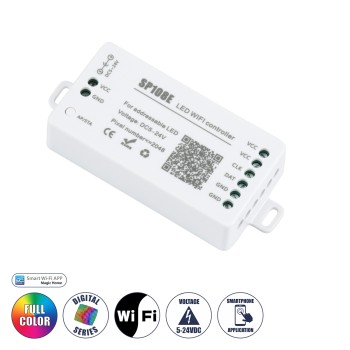 GLOBOSTAR® SP108E 73409 WiFi 2.4G Ψηφιακός Pixel Addressable Controller DC 5-12-24V IP20 - WiFi 2.4G - SPI/TTL Protocol 2048 IC - Μ8.1 x Π4.3 x Υ2.1cm - 2 Χρόνια Εγγύηση