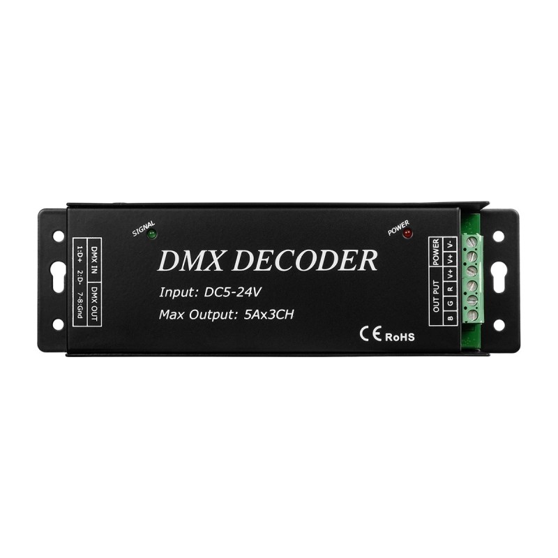 GLOBOSTAR® RGBCONTROLLER 73412 DMX Dimmer / Controller με RF Ασύρματο Χειριστήριο με 3 x 15A 75W Κανάλια DC 5-24V 15A 360W Max IP20 - DMX512 & RF2.4Ghz - Μ26.9 x Π9.6 x Υ4cm - 1 Χρόνος Εγγύηση