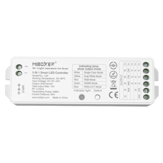 GloboStar® 73422 LS2 Mi-BOXER DC RF 2.4Ghz 5 in 1 Dimmer High Speed Controller / Dimmer 5 Καναλιών DC 12-24V 5 x 3A 72W - Max 15A 360W - IP20 RGBW+WW Μ13 x Π5 x Υ2.5cm - 5 Years Warranty GloboStar® 73422 LS2 Mi-BOXER DC RF 2.4Ghz 5 in 1 Dimmer High Speed Controller / Dimmer 5 Καναλιών DC 12-24V 5 x 3A 72W - Max 15A 360W - IP20 RGBW+WW Μ13 x Π5 x Υ2.5cm - 5 Years Warranty