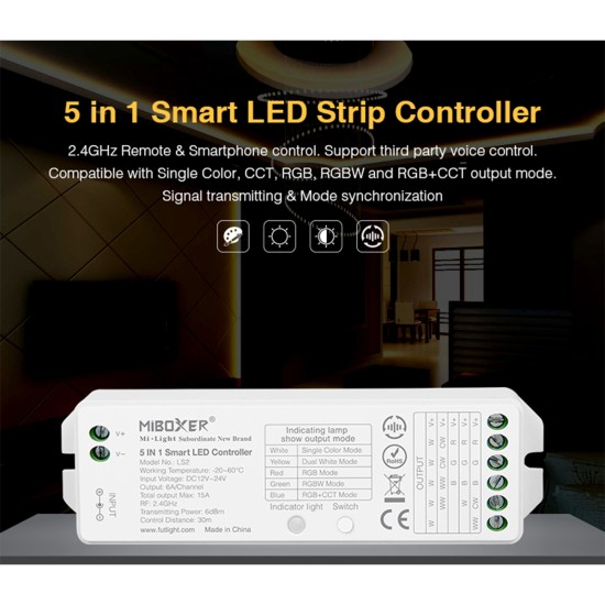 GloboStar® 73422 LS2 Mi-BOXER DC RF 2.4Ghz 5 in 1 Dimmer High Speed Controller / Dimmer 5 Καναλιών DC 12-24V 5 x 3A 72W - Max 15A 360W - IP20 RGBW+WW Μ13 x Π5 x Υ2.5cm - 5 Years Warranty GloboStar® 73422 LS2 Mi-BOXER DC RF 2.4Ghz 5 in 1 Dimmer High Speed Controller / Dimmer 5 Καναλιών DC 12-24V 5 x 3A 72W - Max 15A 360W - IP20 RGBW+WW Μ13 x Π5 x Υ2.5cm - 5 Years Warranty