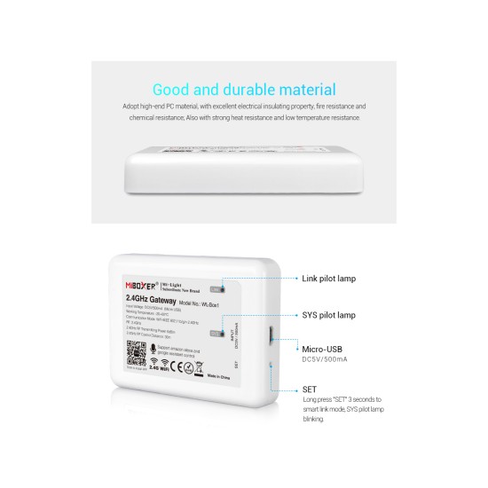 GloboStar® 73423 WL-Box1 Mi-BOXER Smart Bridge Gateway RF 2.4GHz to WiFi IEEE 802.11b/g/n DC 5V 500mA - IP20 - Μ9 x Π6.6 x Υ15cm - 5 Years Warranty GloboStar® 73423 WL-Box1 Mi-BOXER Smart Bridge Gateway RF 2.4GHz to WiFi IEEE 802.11b/g/n DC 5V 500mA - IP20 - Μ9 x Π6.6 x Υ15cm - 5 Years Warranty