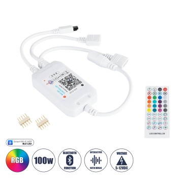 GloboStar® 73431 Ασύρματος Bluetooth LED RGB & Music Controller Sound Activated με Χειριστήριο IR & 2 Εξόδους RGB DC 5-12V Max 100W