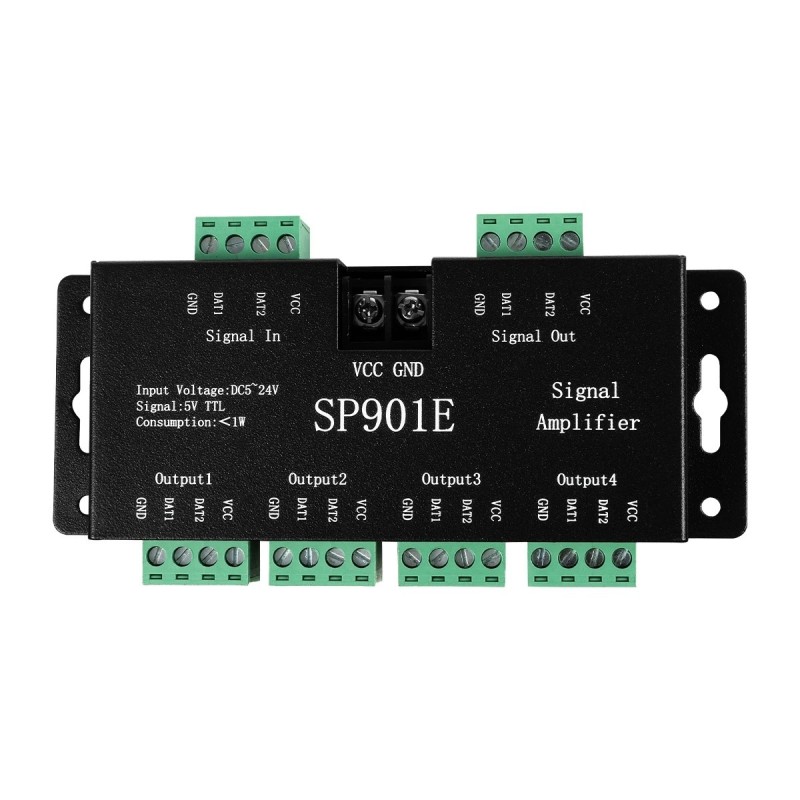 GloboStar® RGBCONTROLLER 73446 LED Digital RGB Ενισχυτής Σήματος SP901E LED Pixel WS2812B WS2811 SPI Signal Amplifier Repeater 10000 IC Professional Series 5-24V 288W - IP20 - Μ14 x Π5.6 x Υ2.8cm - 1 Χρόνος Εγγύηση